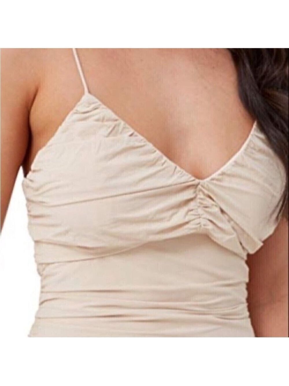 4TH & RECKLESS Rogue Cream Ruched Bodycon Mini Dress Criss Cross Back Medium - Picture 6 of 11